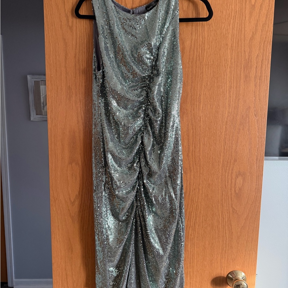 Macy's Shimmering Silver Midi Dress